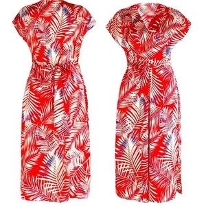 NWT Cupshe Red White Palm Leaves Print Long Maxi Wrap Dress